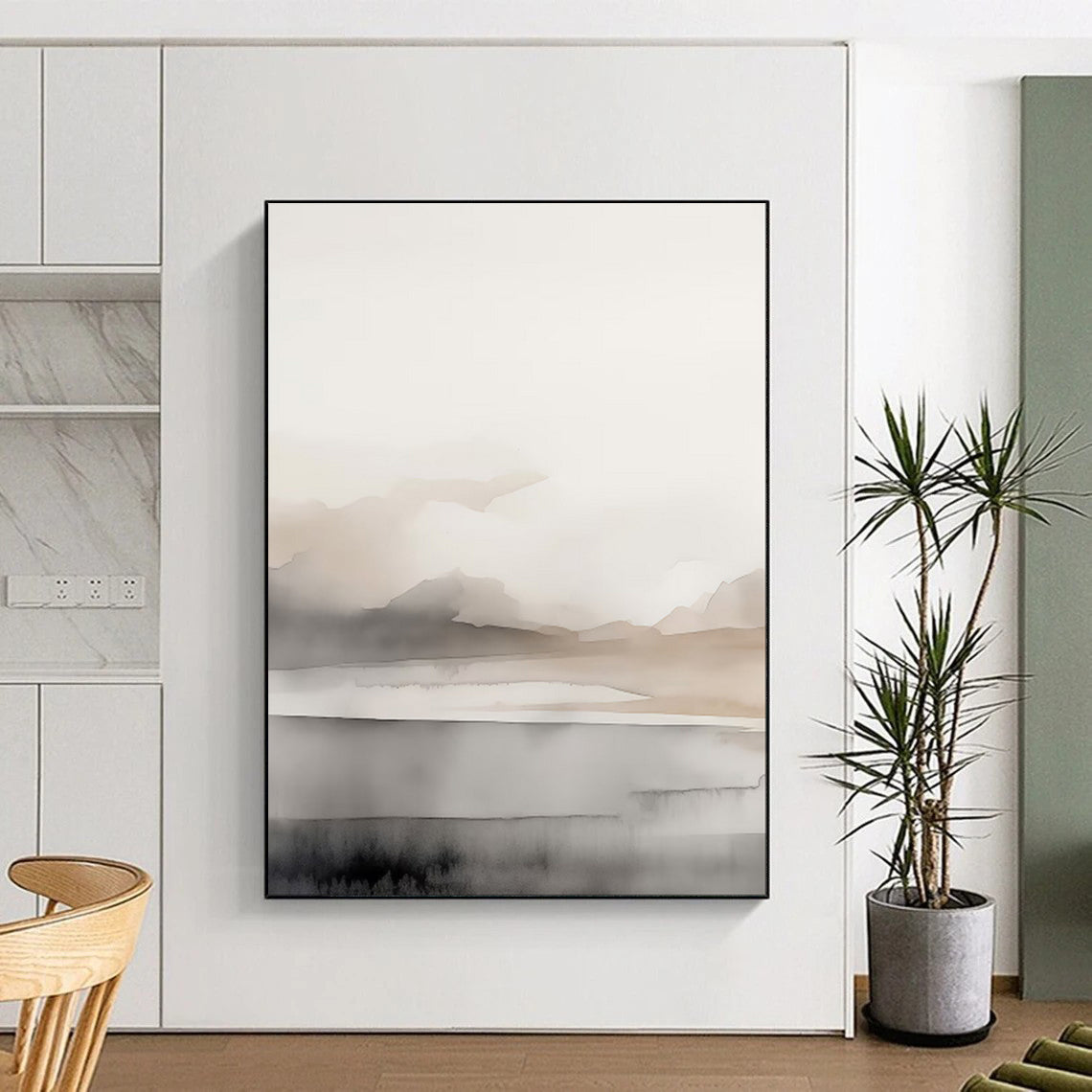 “Ethereal Gray - Beige Watercolor Mountains” - Watercolor Painting On Canvas PT2060