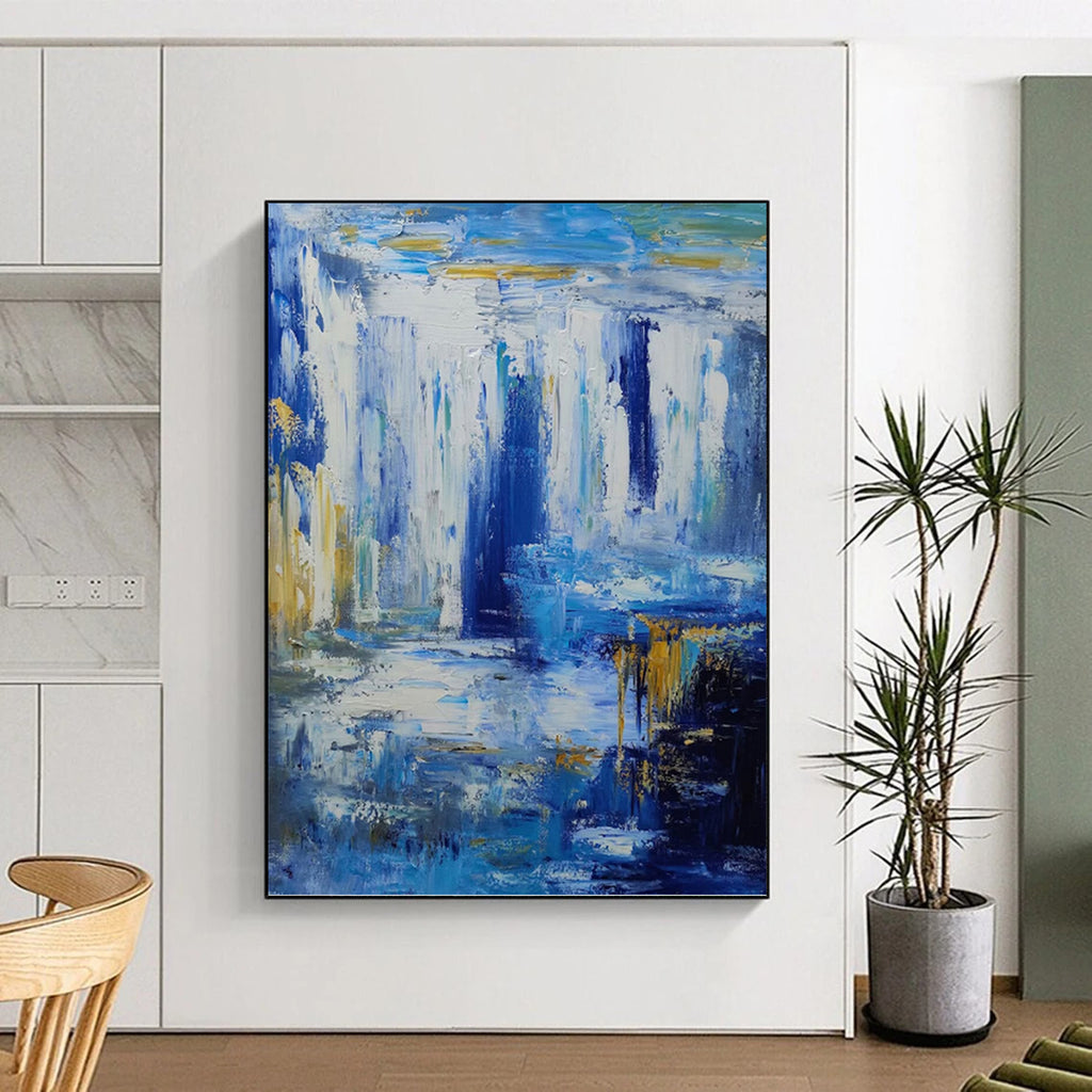 “Blue - Gold Abstract Waterfall” - Impressionist - Inspired Painting On Canvas PT1332