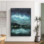 “Night Sky & Aurora Abstract” - Abstract Landscape Painting On Canvas PS0417