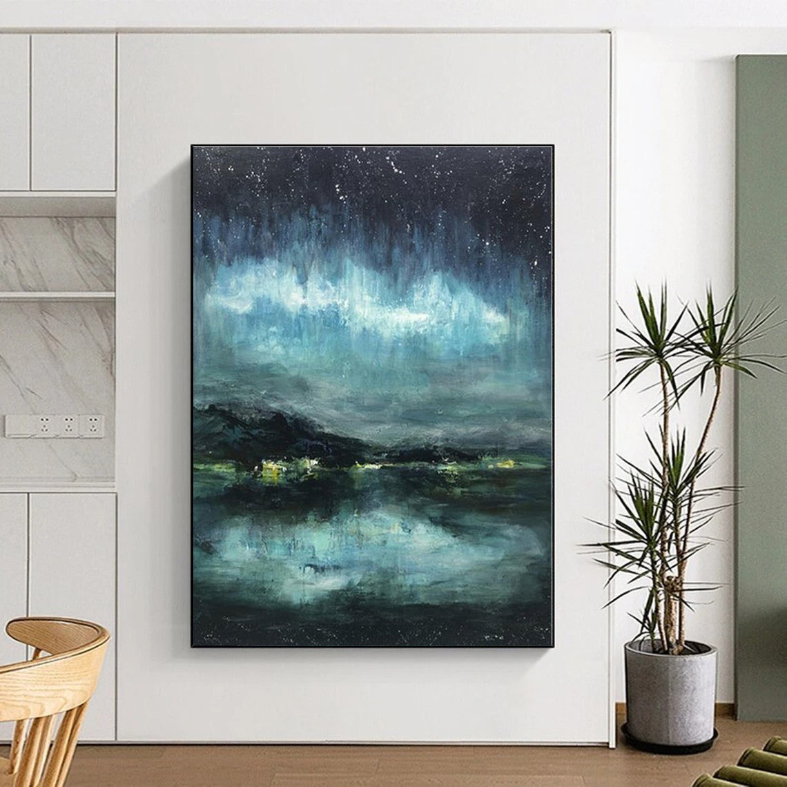 “Night Sky & Aurora Abstract” - Abstract Landscape Painting On Canvas PS0417