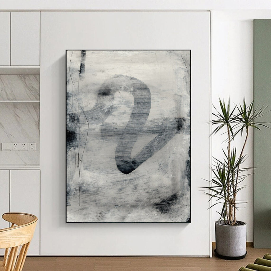 “Monochrome Abstract Flow” - Black & White Dynamic Forms Painting On Canvas DS189