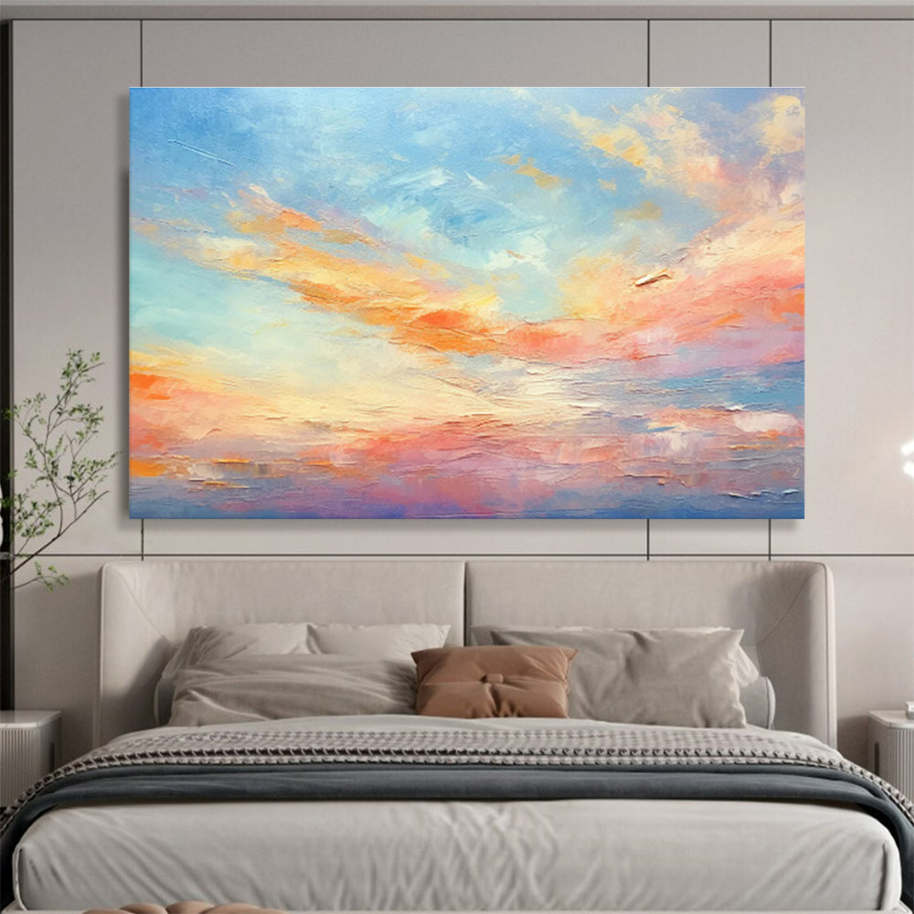 Blush and Gold Sky Abstract Ethereal Landscape Painting On Canvas DKS116