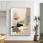 “Blush - Gold Abstract Blocks” - Blush, Gold, Neutral Tones Abstract Geometric Painting On Canvas PS0738