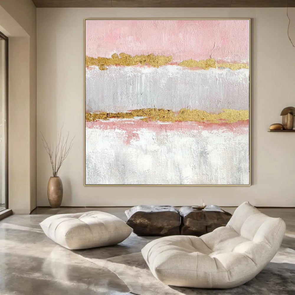 “Pink - Gold Striped Elegance” - Glam Abstract Painting On Canvas PS0207