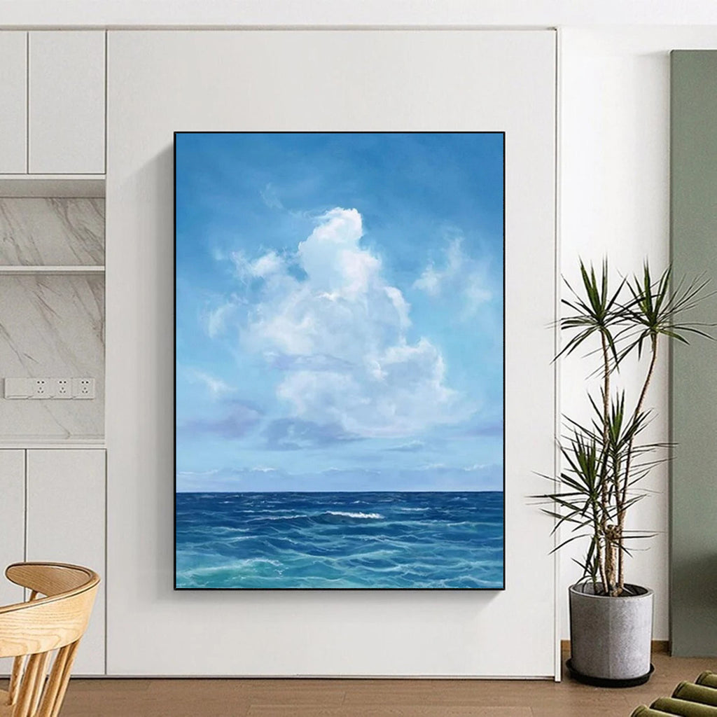 “Blue Sky and Ocean” - Realist Seascape Painting On Canvas PT2298