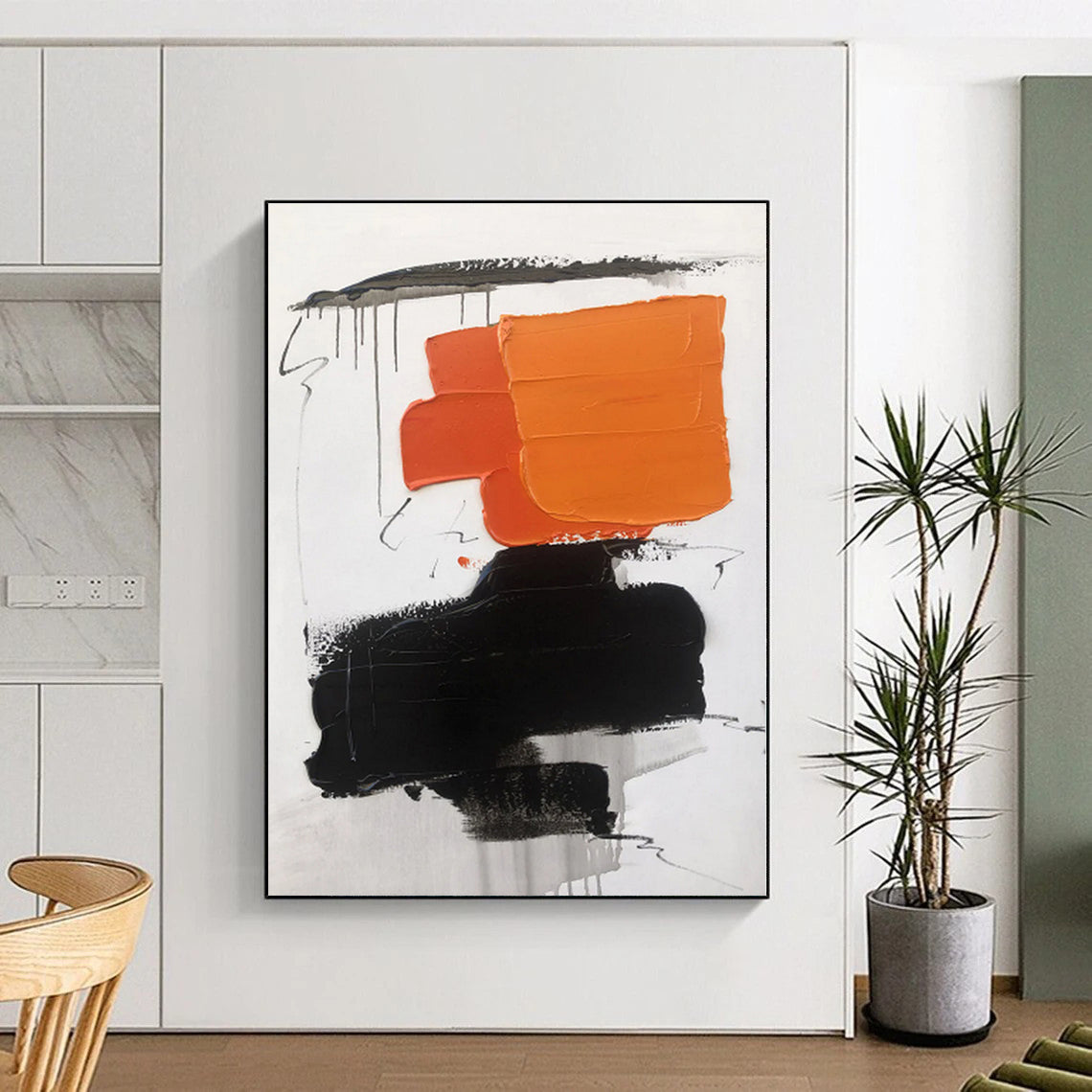 “Orange - Black Expressive Abstraction” - Orange, Black, Gray Abstract Painting On Canvas PS0490