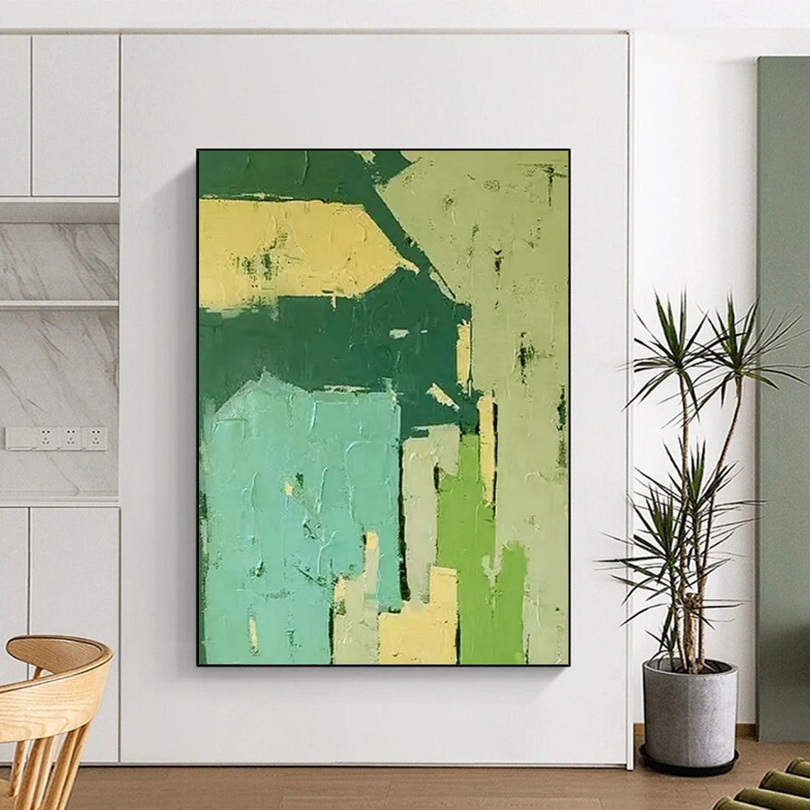 “Green and Blue Geometric Abstract” - Cubist Geometric Painting On Canvas PT2276