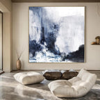 Blue, Gray and White with Moody Textures "Stormy Harbor" Abstract Landscape Painting On Canvas PS1132