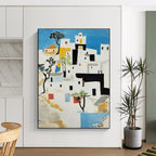 White Village, "Mediterranean Hues" – Modernist Architectural Painting On Canvas PS0882