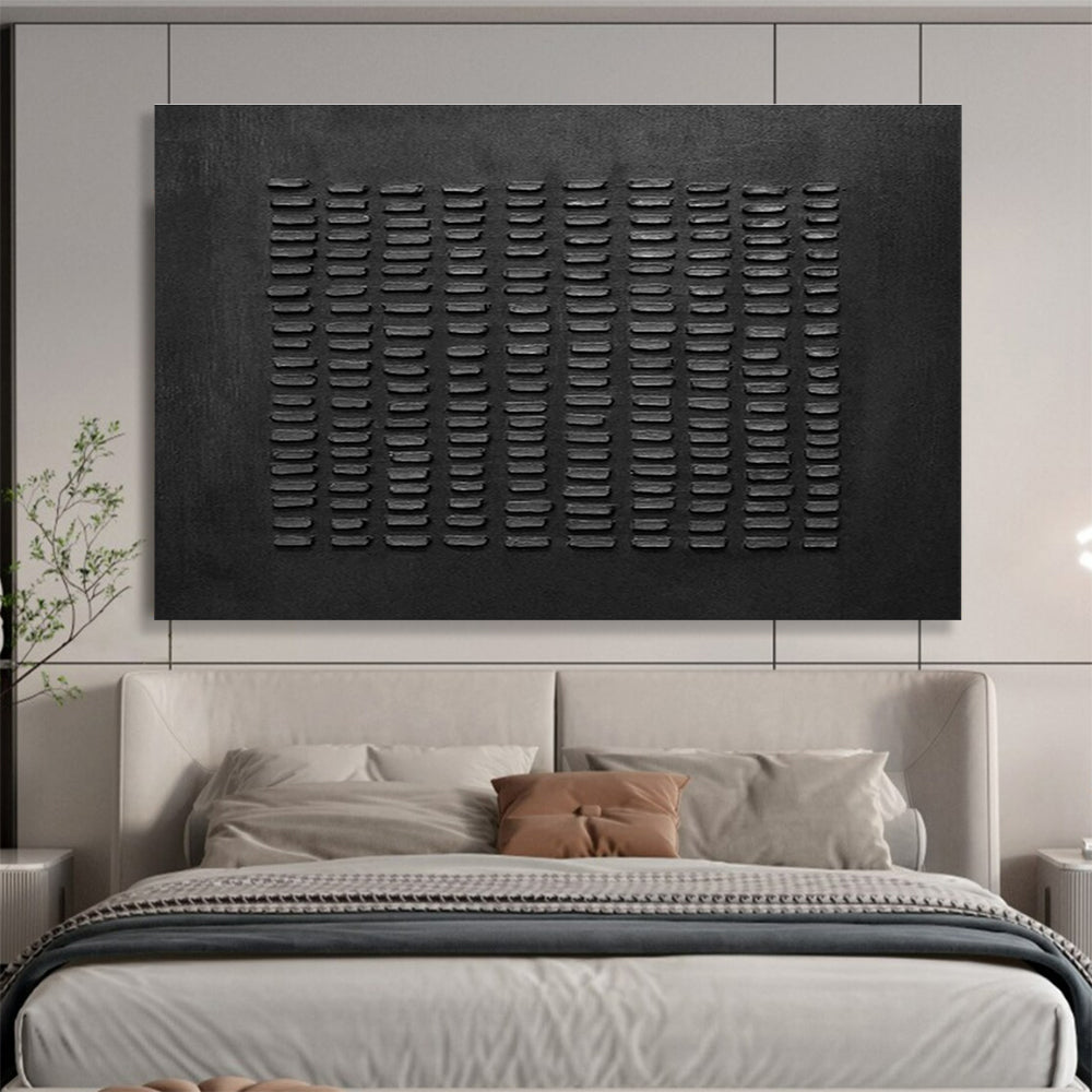 Black Textured Minimalist Abstract Painting On Canvas DKS089