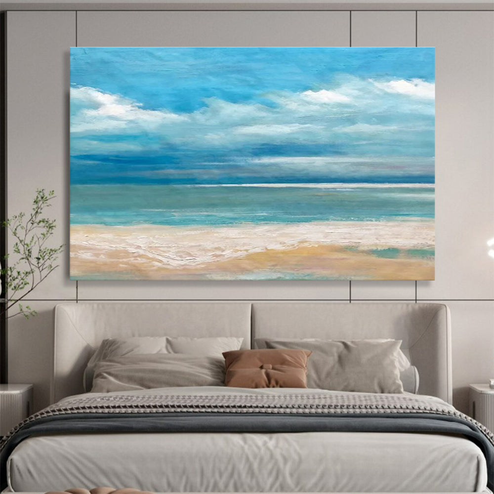 “Calm Beach Seascape” - Realistic Seascape Painting, Fits Family Room & Beach - Themed Nursery DKS638