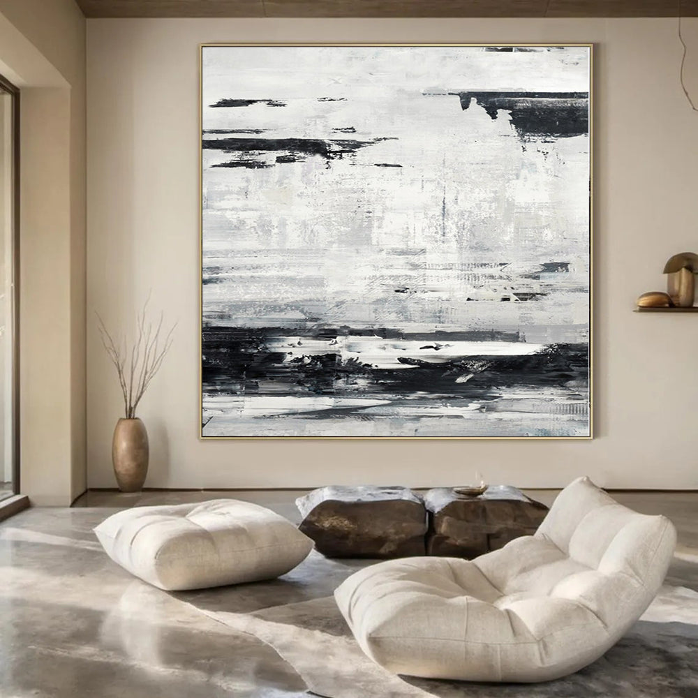 Black, White and Gray with Textured Layers "Urban Palimpsest" Abstract Painting On Canvas PS1168