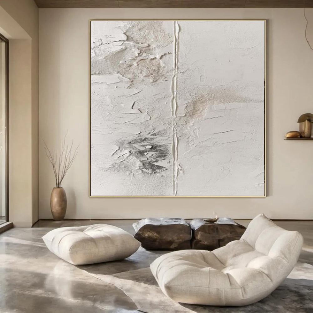 “White Textured Distressed” - Raw Abstract Painting On Canvas PS0149