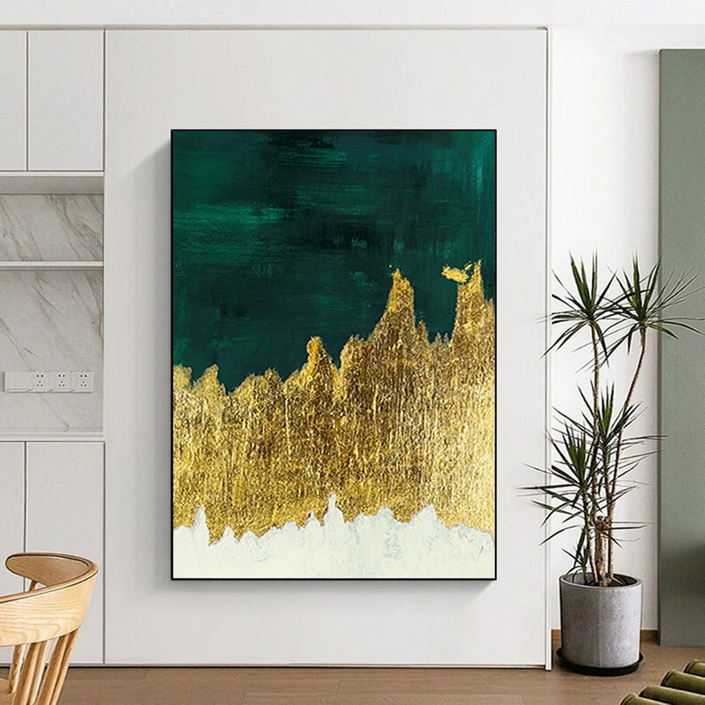 “Green - Gold Abstract” - Abstract Expressionist Painting On Canvas PT1335