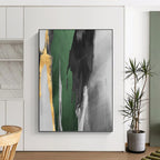 “Green, Gray, and Gold Abstract” - Abstract, Multicolored Painting On Canvas PT1522