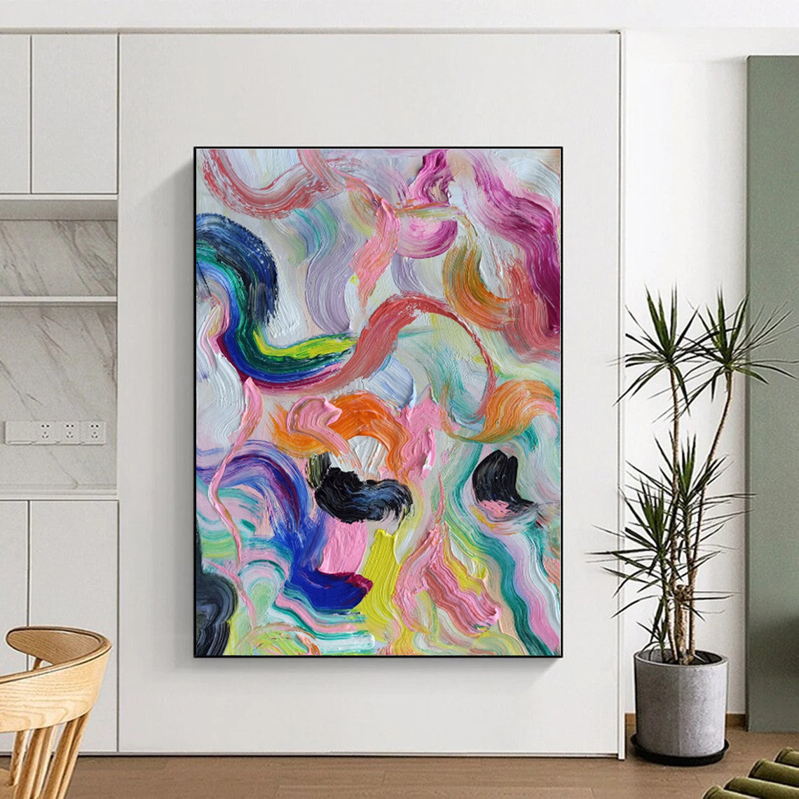 “Rainbow Swirl Abstraction” - Multicolor Abstract Painting On Canvas PS0479