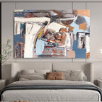 “Abstract Coastal Collage in Blues, Browns & Grays” - Modern Mixed - Media Painting On Canvas PT026