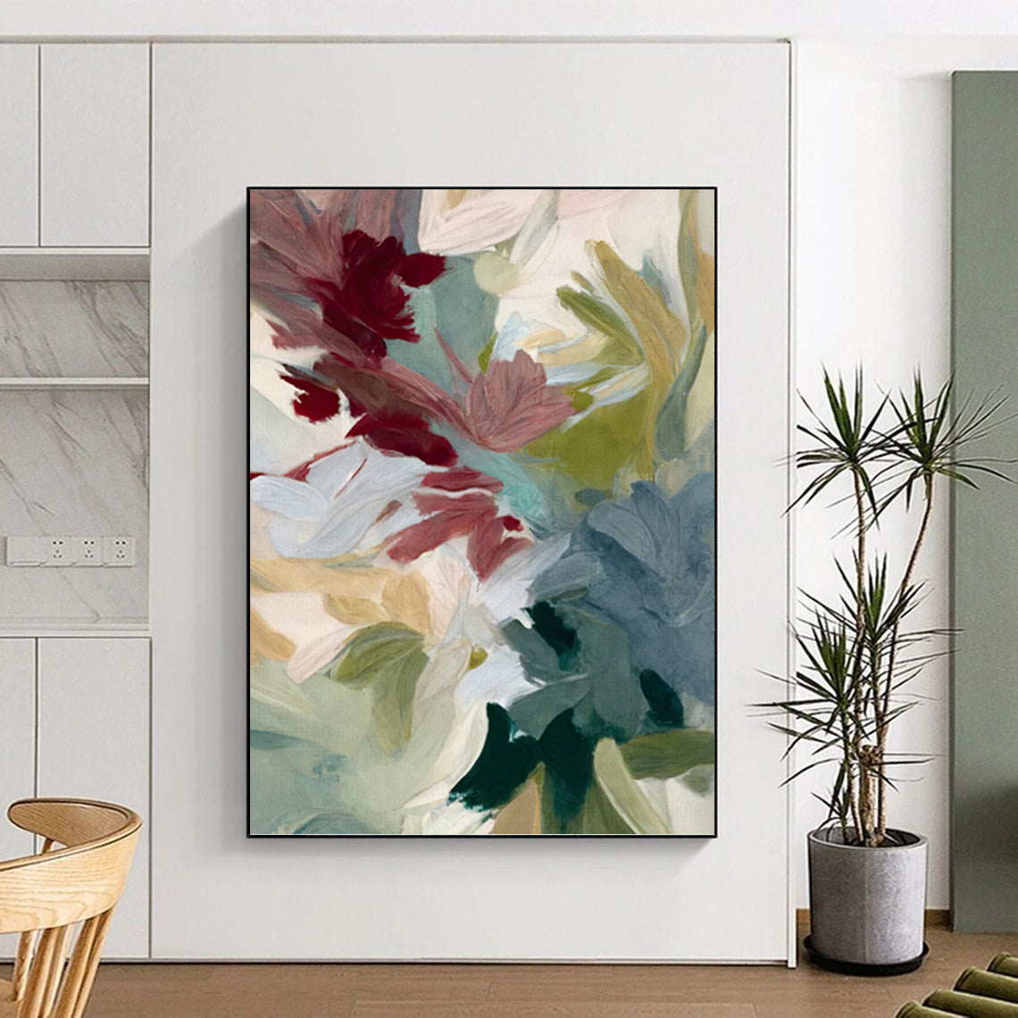 “Muted Color Flower Abstract” - Minimalist Floral Painting On Canvas PT1351