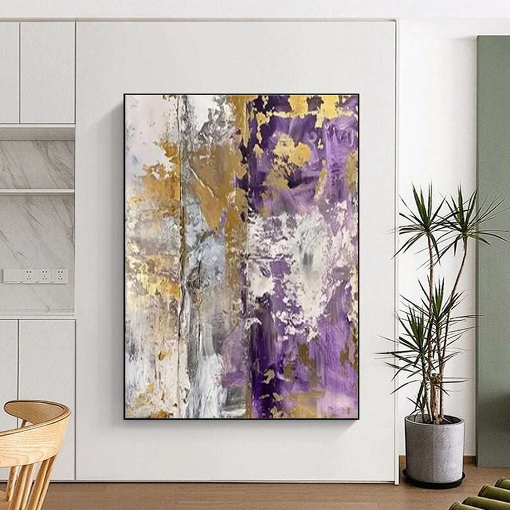 Purple, Gold & Gray Abstract Mosaic "Violet Rhapsody" Painting On Canvas PS0845