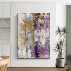 Purple, Gold & Gray Abstract Mosaic "Violet Rhapsody" Painting On Canvas PS0845