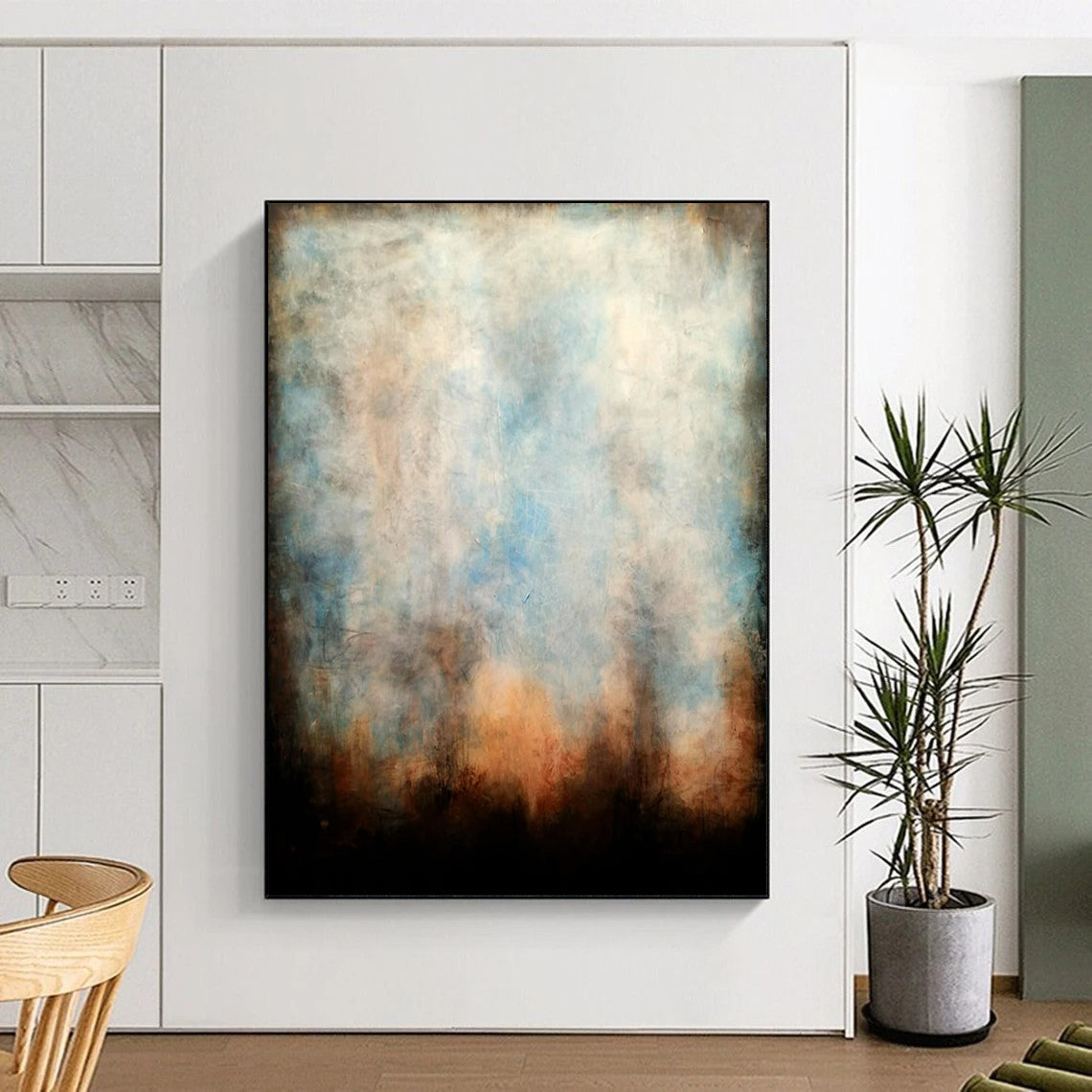 “Blue - Beige Mist” - Abstract Landscape Painting On Canvas PT2324