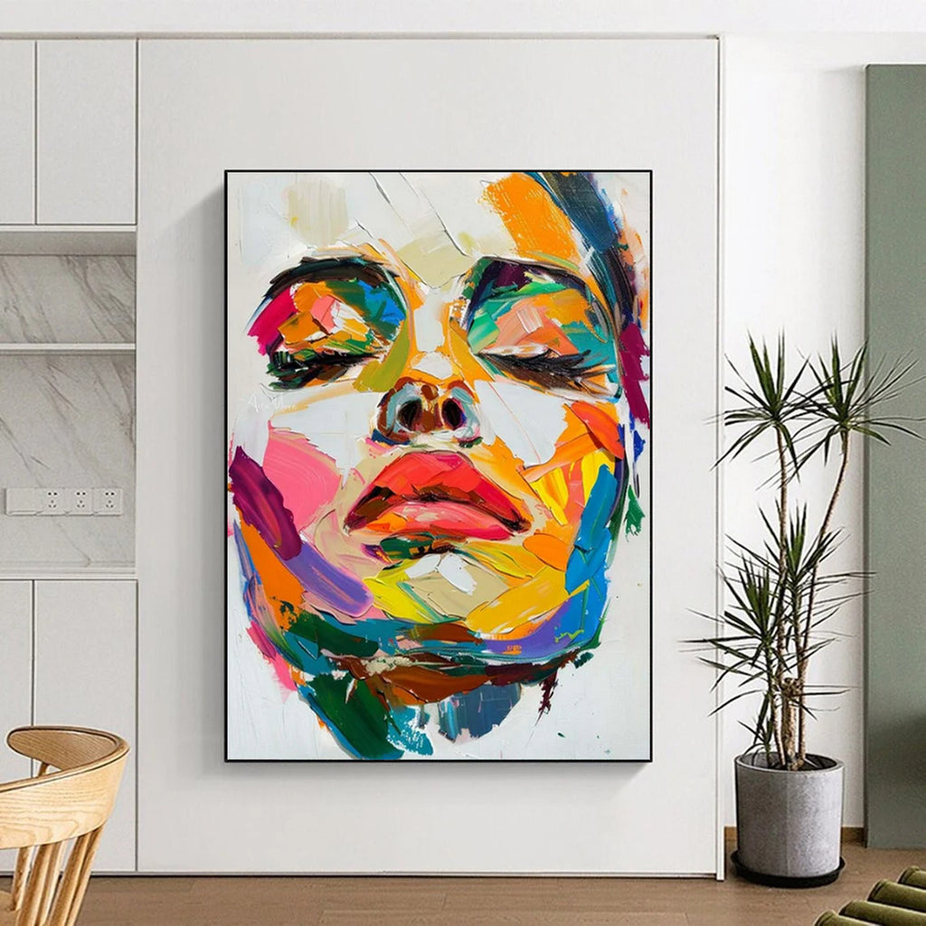 “Colorful Abstract Female Face” - Fauvist Portrait Painting On Canvas PT2244