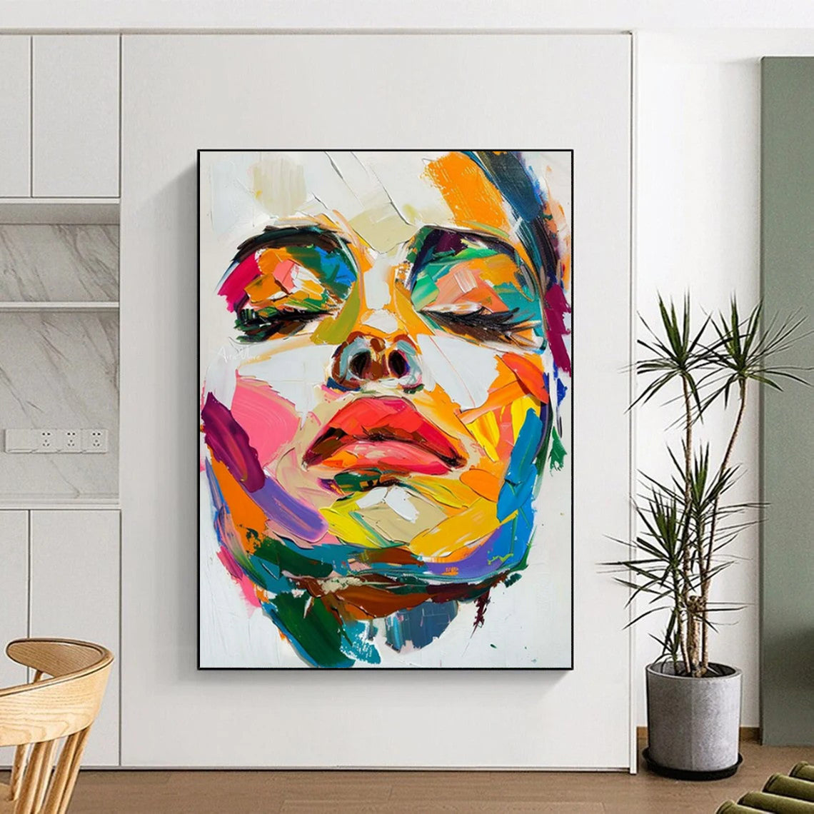 “Colorful Abstract Female Face” - Fauvist Portrait Painting On Canvas PT2244