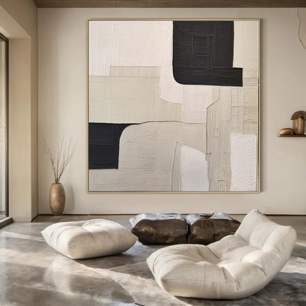 “Black - White Geometric Complex” - Architectural Abstract Painting On Canvas PS0148
