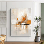 Beige, Orange & Grey Abstract Lines Painting On Canvas PS0823