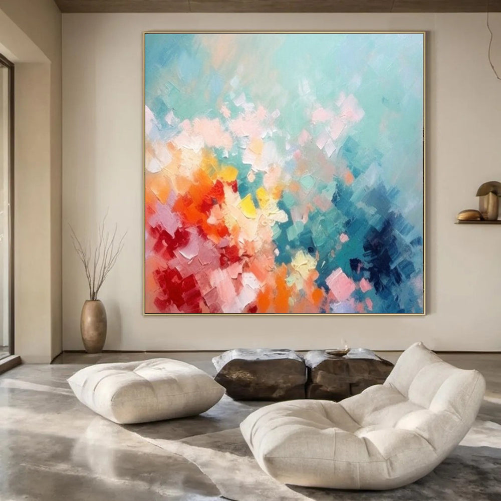 Colorful Patchwork, "Summer Mosaic" – Palette Knife Abstract Painting On Canvas PS1031