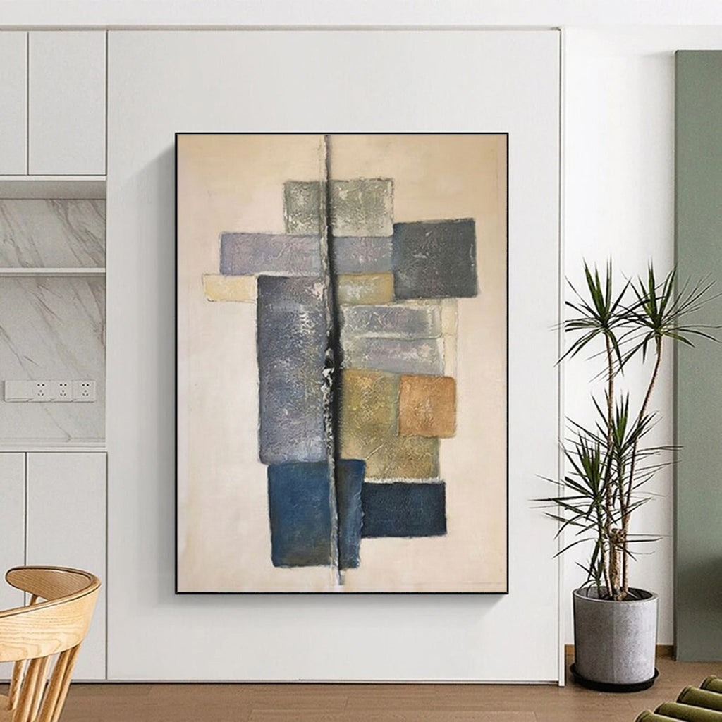“Neutral Geometric Abstract” - Neutral Tones Abstract Geometric Painting On Canvas PS0728