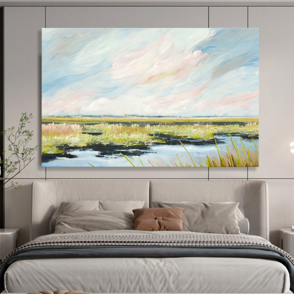 Marshland Skies - Marsh Landscape Oil Painting, Fit for Office & Conservatory DKS664