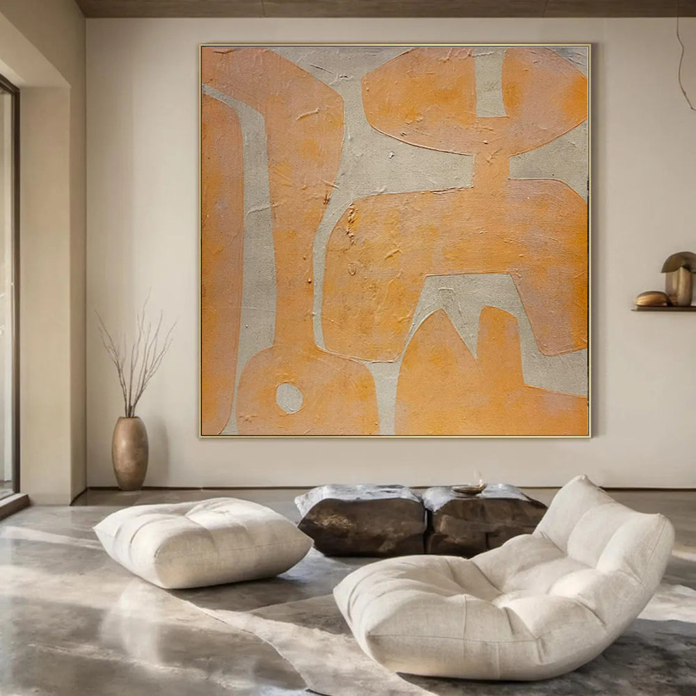 Orange and Beige Geometric, "Playful Forms" – Geometric Abstract Painting On Canvas PS0988