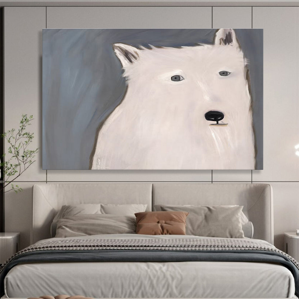 “White Wolf Portrait” - Minimalist Animal Painting On Canvas DKS422