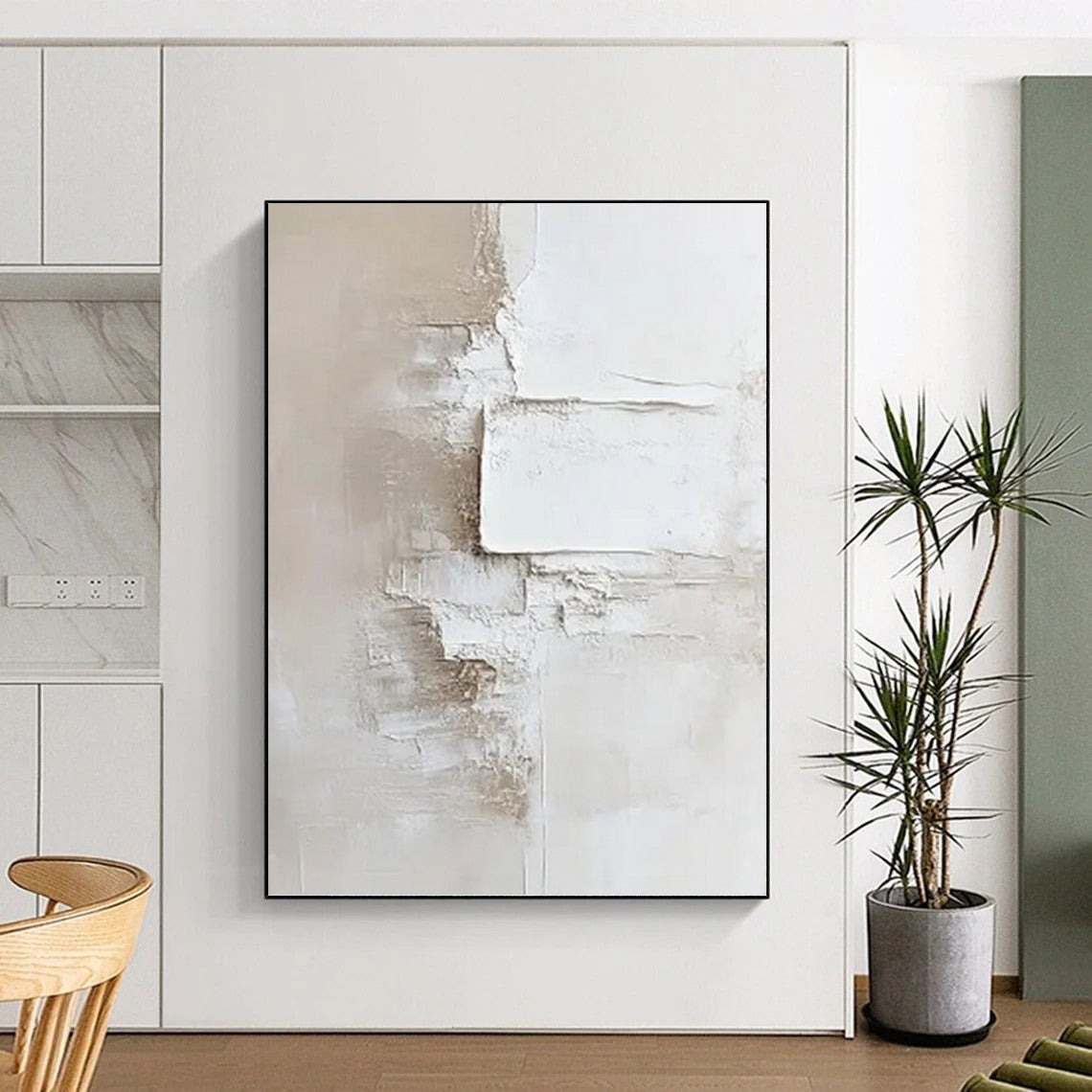 “White and Beige Layered Texture Abstract” - Wabi - Sab Abstract Painting On Canvas PT0978