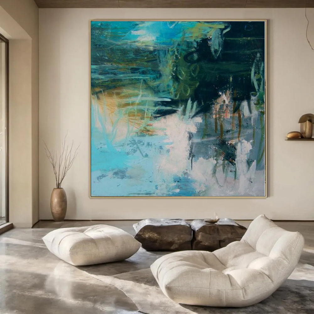 “Teal Chaos Expression” - Action - Inspired Abstract Painting On Canvas PS0196