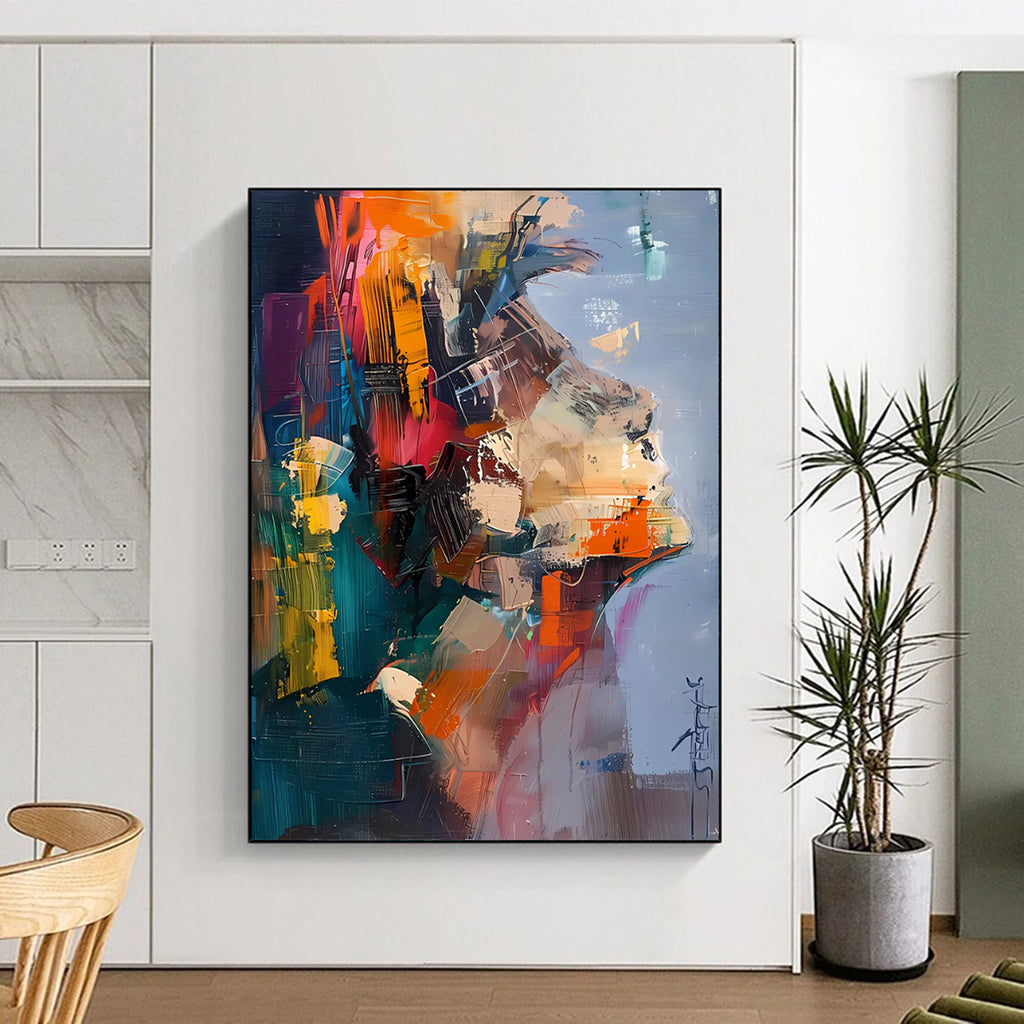 “Color - Blocked Abstract Portrait” - Expressive Abstract Painting On Canvas DS285