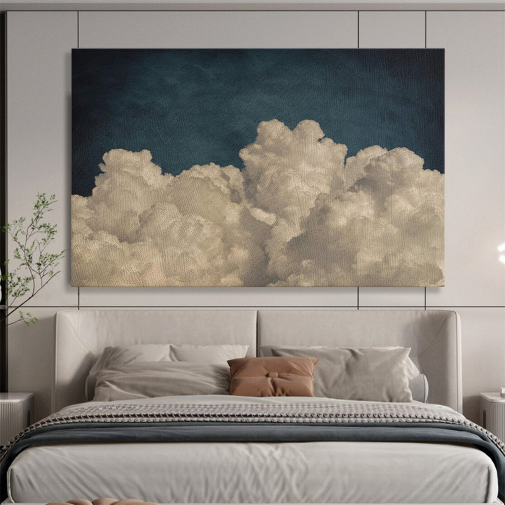 Soft Clouds Over Dark Sky Minimalist Landscape Painting On Canvas DKS124