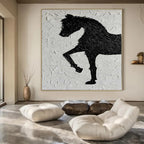 Textured Black Horse Silhouette on White "Equestrian Impression" Mixed - Media Painting On Canvas PS1079