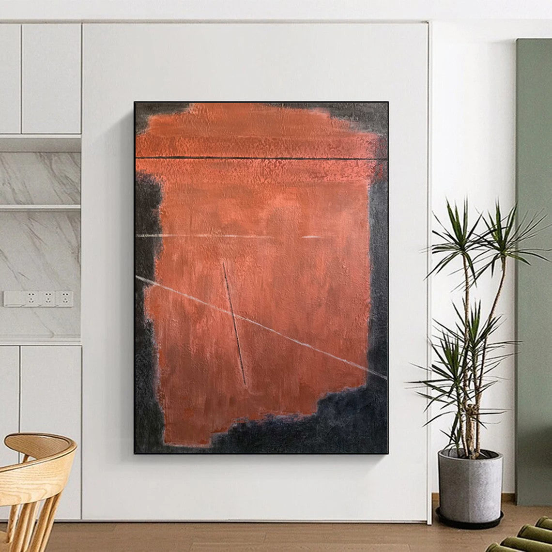 “Rust - Black Minimalist Geometry” - Rust, Black Abstract Painting On Canvas PS0457