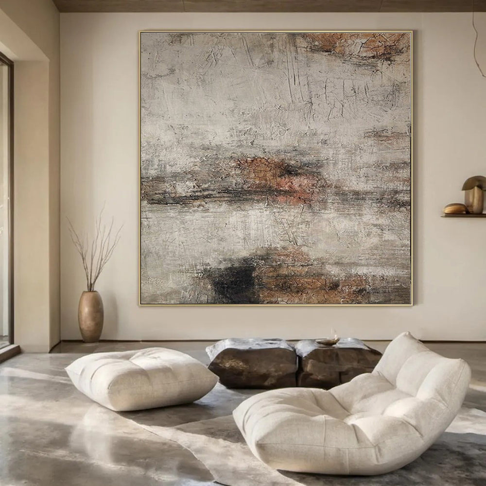 Gray and Brown Textured, "Earthy Memories" – Textured Abstract Painting On Canvas PS0967