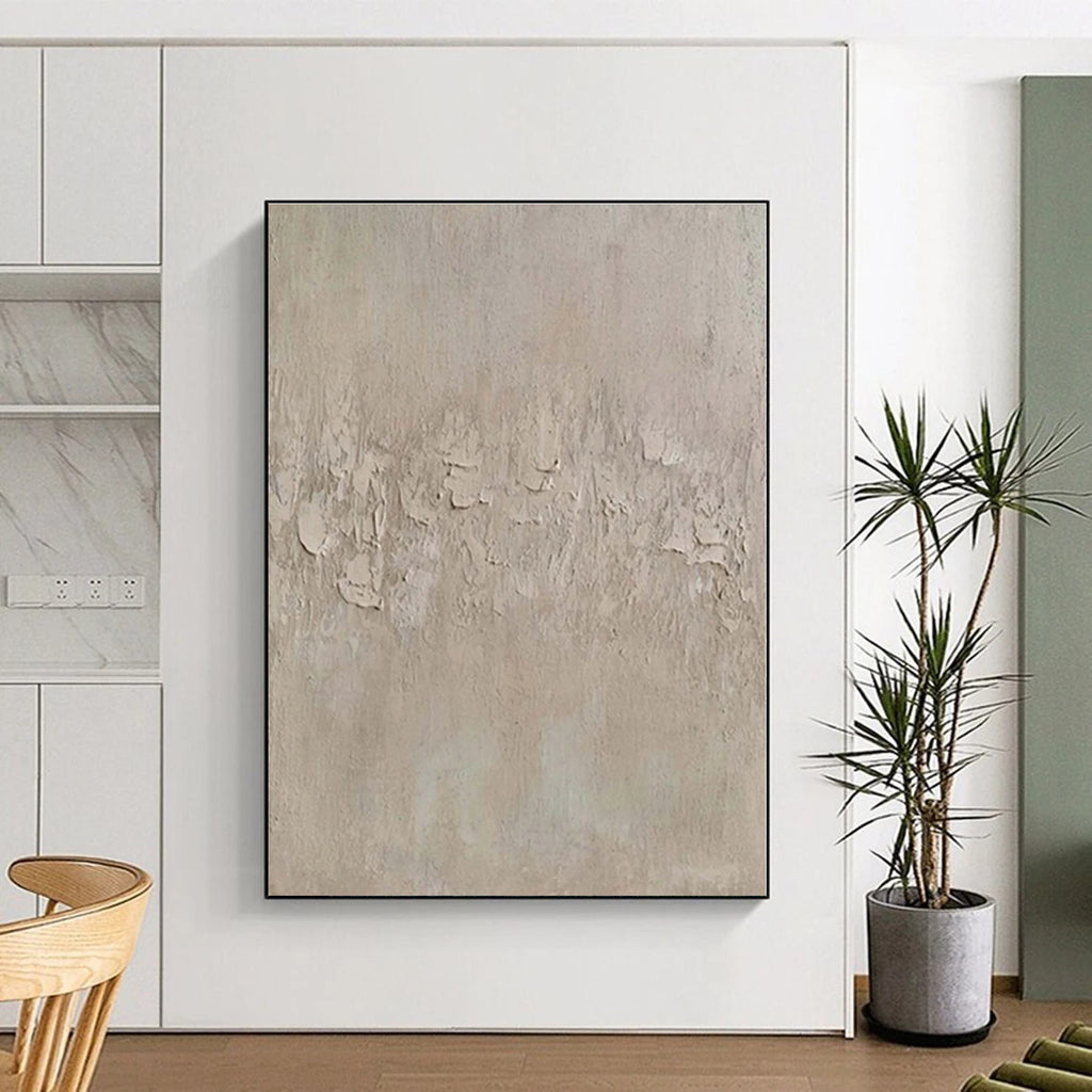 “Beige Textured Minimalism” - Beige, Gray Abstract Textured Minimalist Painting On Canvas PS0579