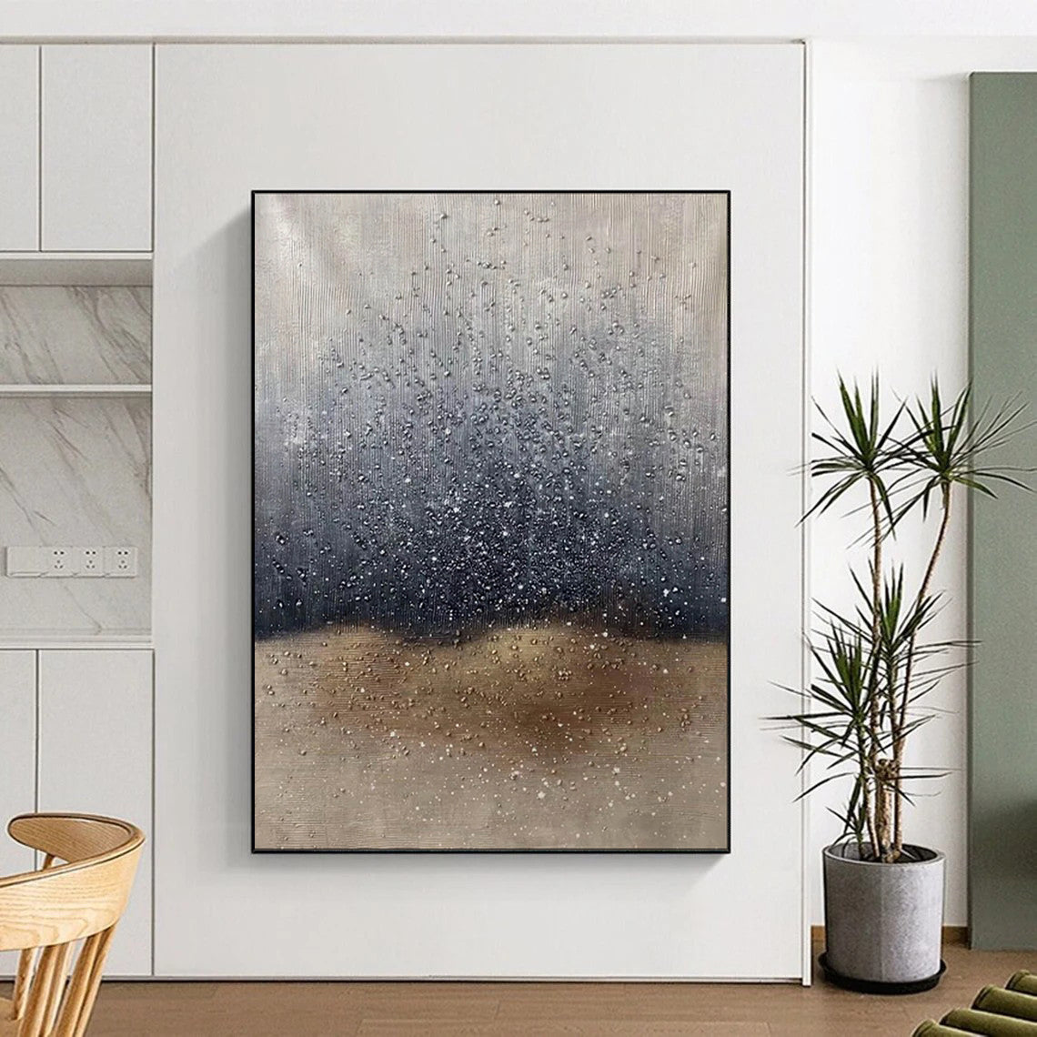 “Silver - Brown - Black Rain Abstract” - Textured Abstract Painting On Canvas PT1969