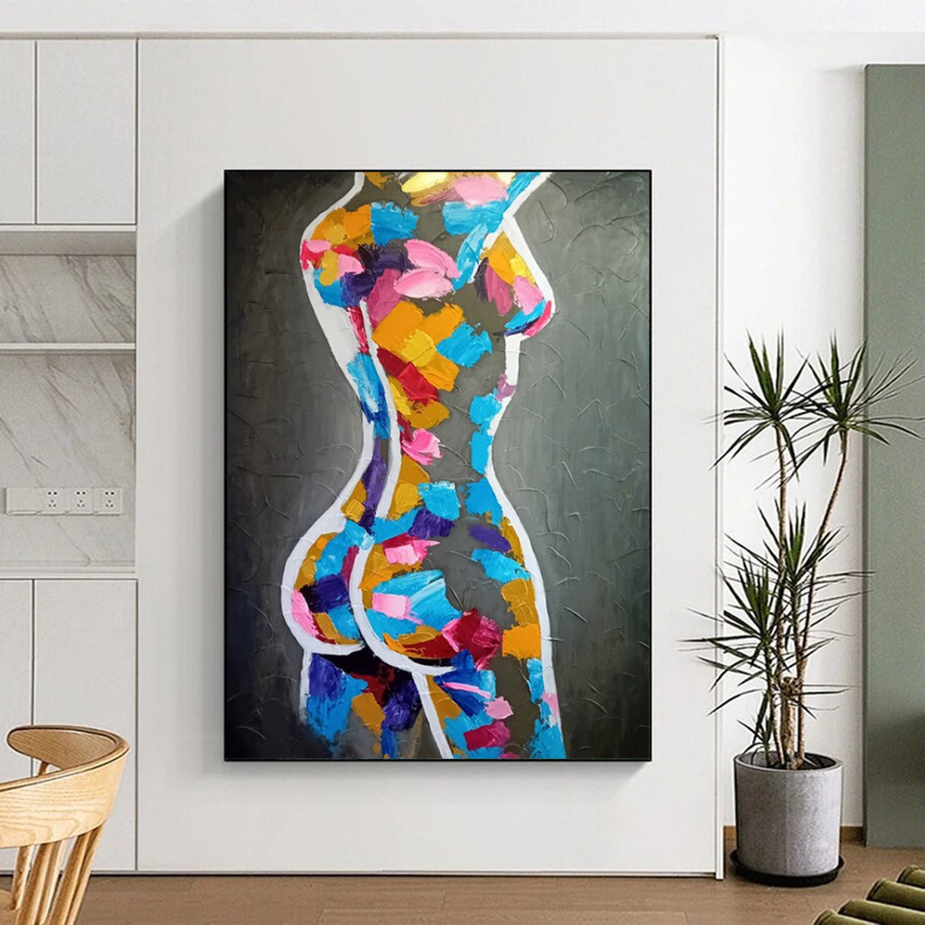“Colorful Abstract Female Form” - Cubist - Inspired Acrylic Painting On Canvas PT2188