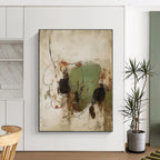 “Green - Black Line & Shape” - Green, Black, Brown Abstract Line Painting On Canvas PS0569