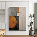 “Geometric Abstract with Warm Circles and Lines” - Constructivist Abstract Painting On Canvas PS0246
