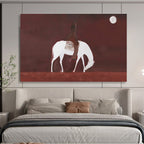 “Moonlit Rider” - Red, White & Brown Figurative, Minimalist Oil Painting On Canvas DKS732