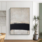 “Black and White Horizontal Line” - Minimalist Abstract Painting On Canvas DS353