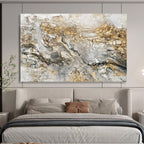 “Gray - Gold Textured Abstract” - Impasto Abstract - Painting On Canvas PT1775