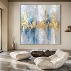 Gray, Blue, Gold, and White Textured, "Opulent Echo" – Textured Abstract Painting On Canvas PS1011